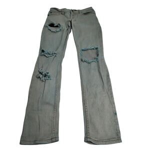 Rude Brand Y2K Button Fly Teal Acid Wash Denim Destroyed Jeans Men's 28x32